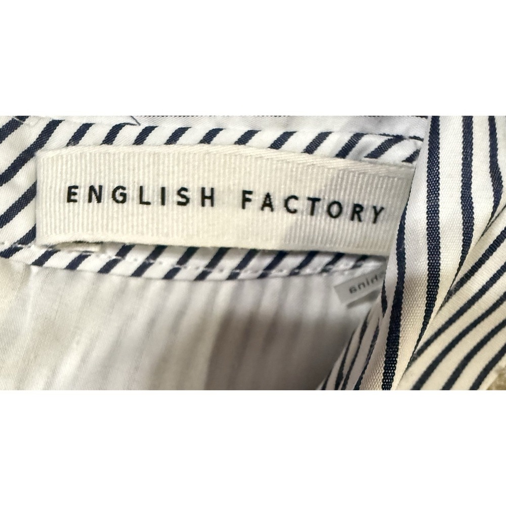 English Factory Women's Ribbon Embroidery Collared Dress Striped Mixed Media Med - Picture 2 of 3